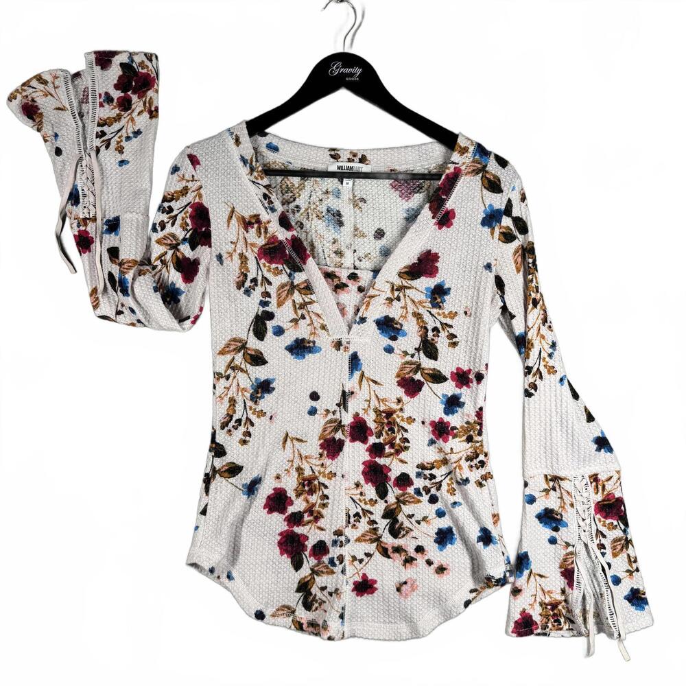 William Rast Women's Floral Wilder‎ Grace Drama Bell Sleeve Henley Top Medium